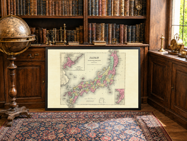 Plakat z mapą Japonii z 1856 r. - Nippon ze szczegółami Kiusiu, Sikok i Yesso, ręcznie kolorowane regiony