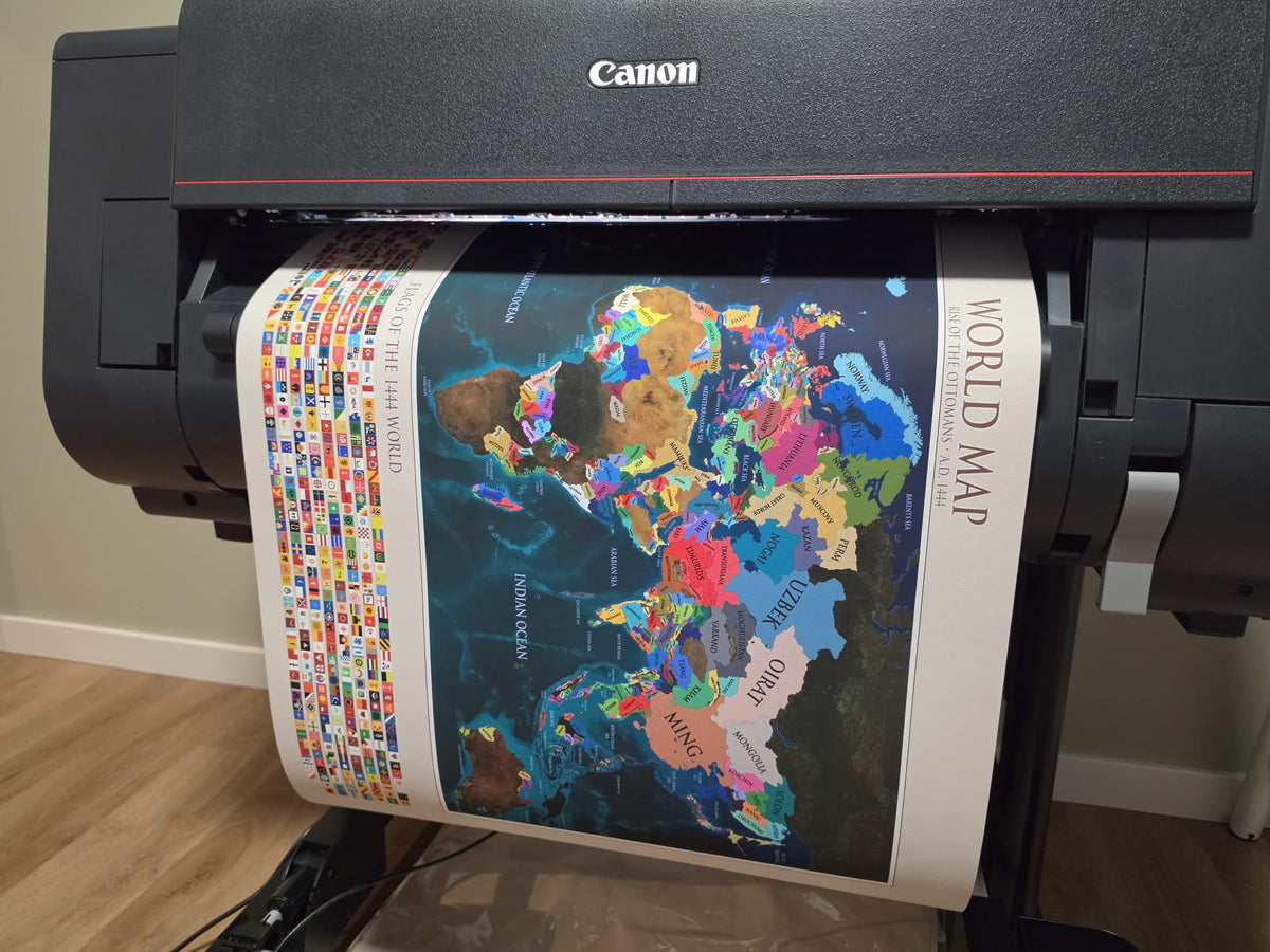 1444 World Map Poster - Political Map with Historical Countries & Flags