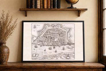 1652 Riga Map Poster - Panoramic City Plan with Star Fortifications, Harbor Ships and Urban Layout