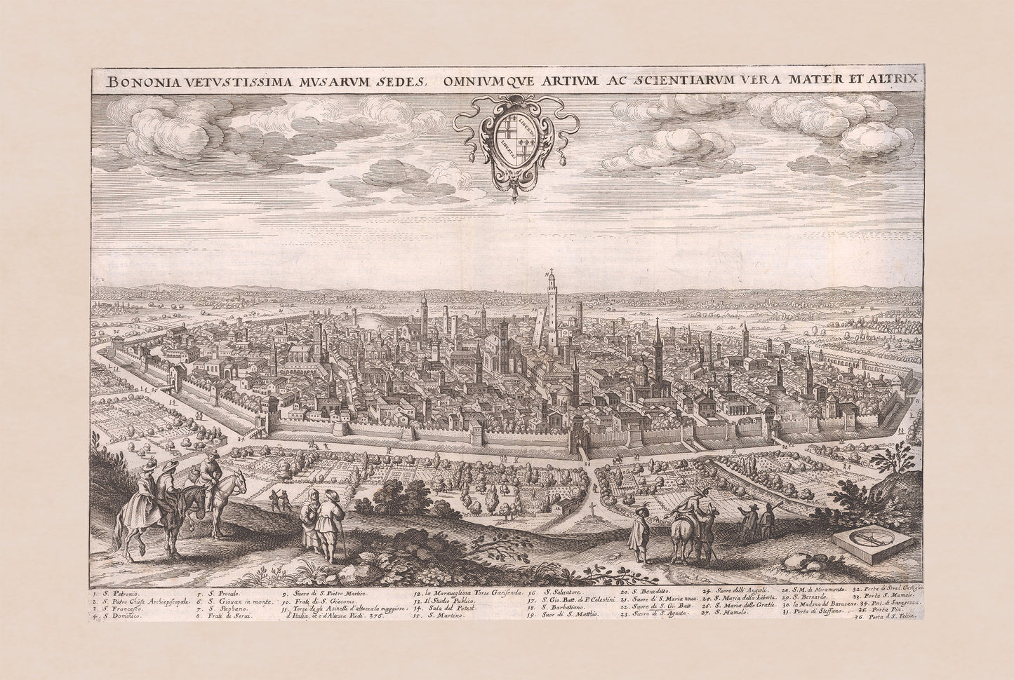 1688 Bologna - Historical City Wall Map