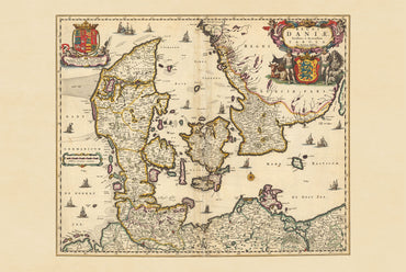 1690 Dania Vintage Mapa - Ilustracja Historycznych Granic Królestwa