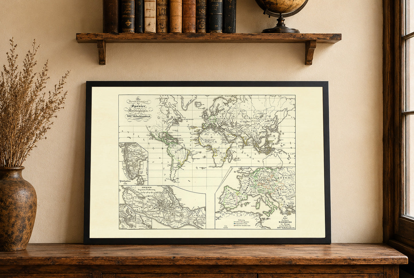 1854 Spanish & Portuguese Colonial Empire Map - Vintage Historical Atlas Print