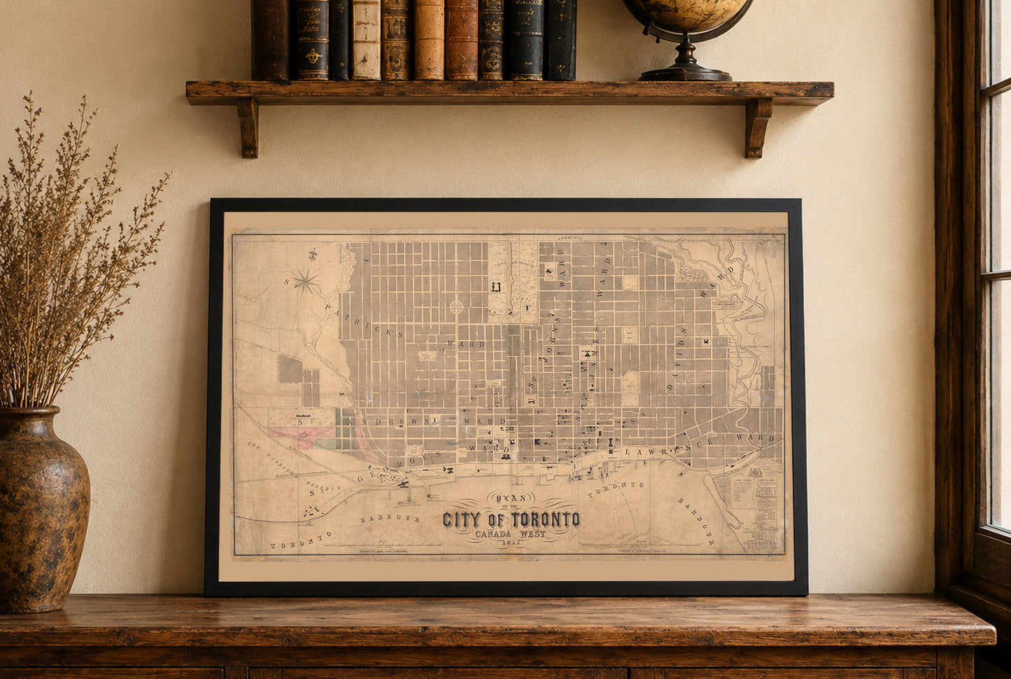 1857 Toronto Map Poster - Large Format City Plan with Ward Boundaries, Institutions and Waterfront