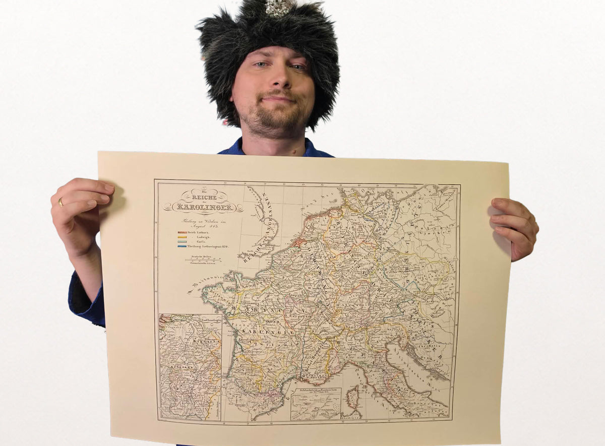 Poster Carte de l’Empire Carolingien - Décoration Murale Historique de l’Europe Médiévale