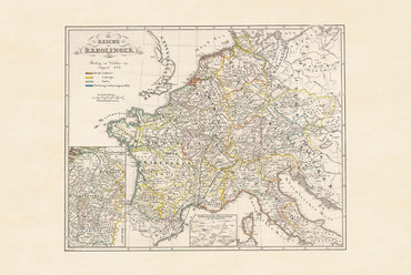 Carolingian Empire Map Poster - Vintage Medieval Europe Historical Wall Art