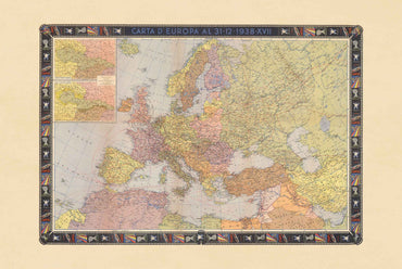 Europe Political Map Poster (1938) - Vintage Pre-WWII Europe Wall Art