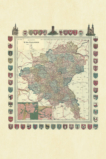 Wielkie Księstwo Poznańskie 1910 - Zygmunt Słupski - Historyczna Mapa Wielkopolski - Plakat