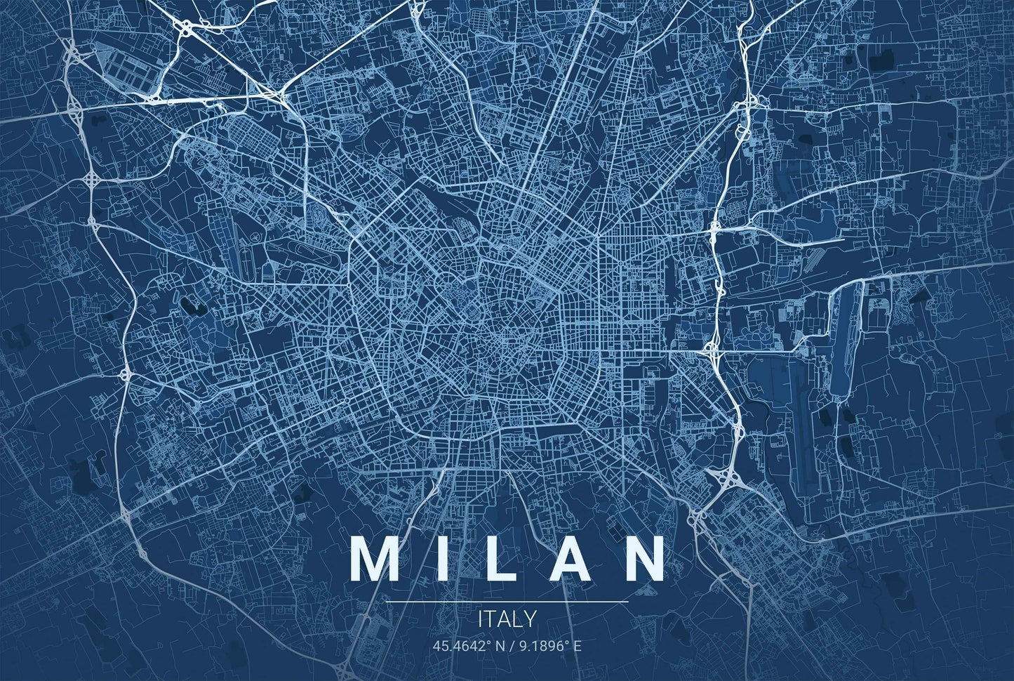 Milan Blueprint Map - Modern City Street Wall Art - Strategy Maps