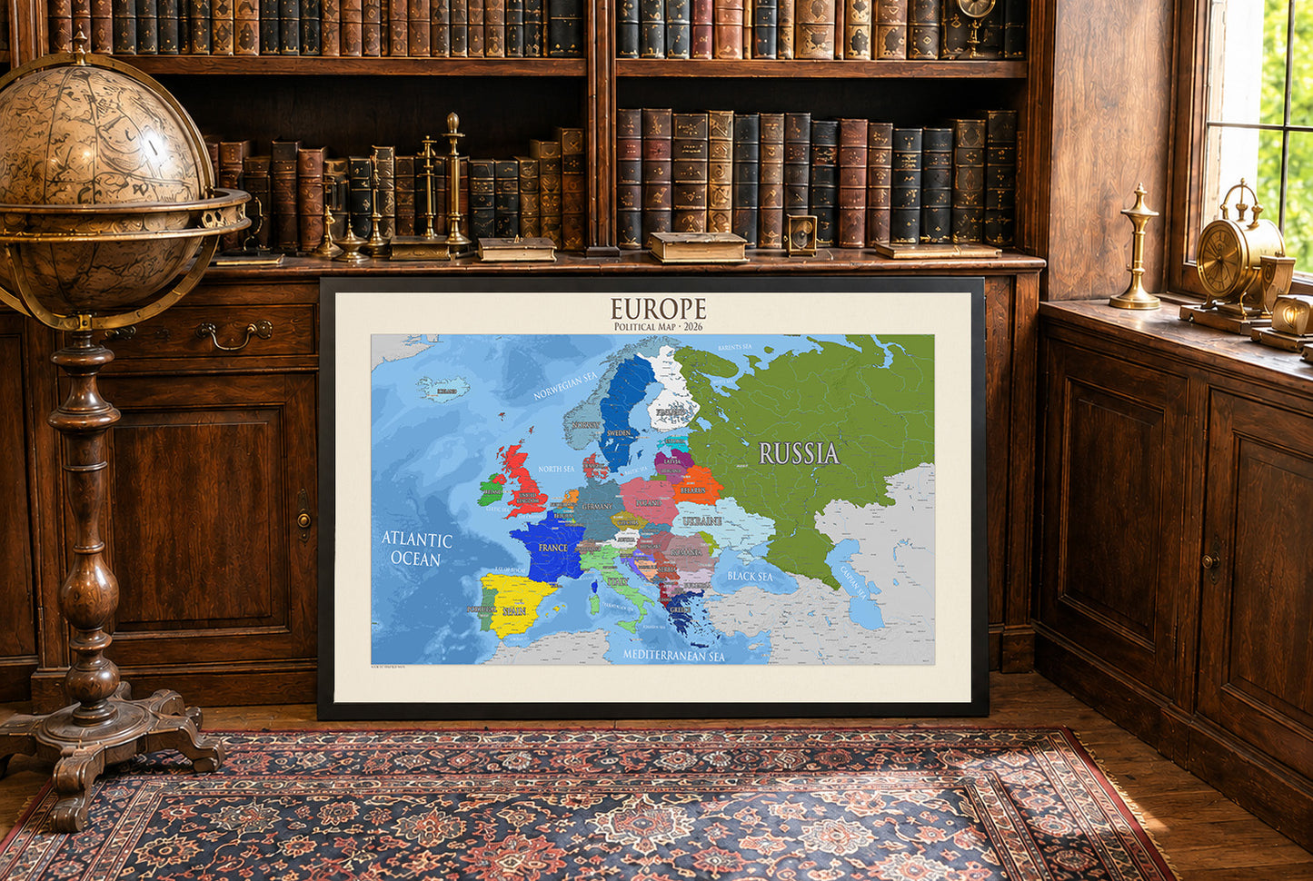 Póster del Mapa Político de Europa Moderna - Arte de Pared Detallado de Países y Capitales