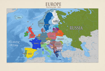 Póster del Mapa Político de Europa Moderna - Arte de Pared Detallado de Países y Capitales