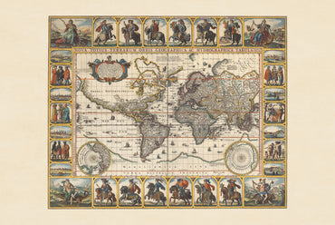 Nova Totius Terrarum Orbis 1652 - Römische Kaiser - Historisches Weltkartenposter von Nicolaes Visscher