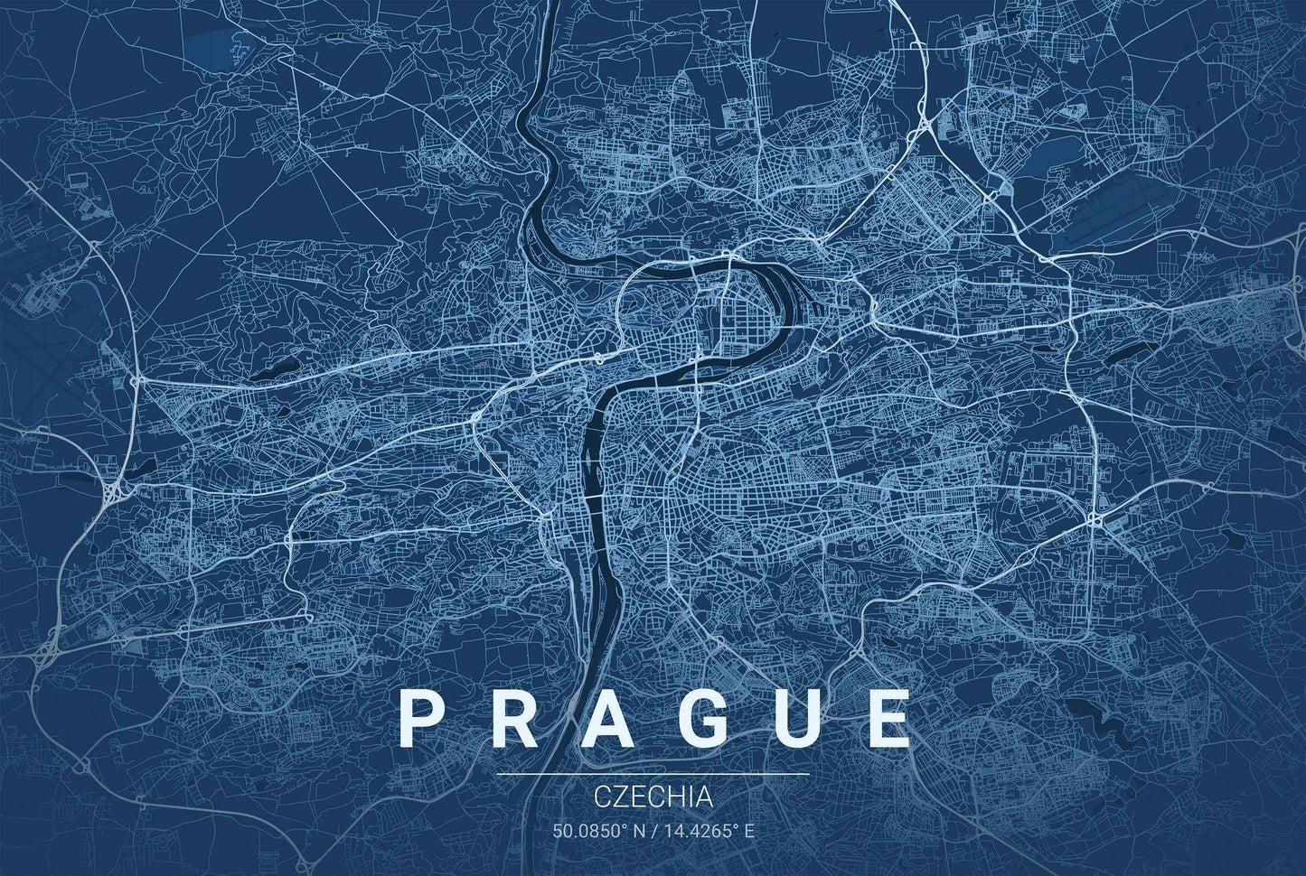 Prague Blueprint Map - Modern City Street Wall Art - Strategy Maps