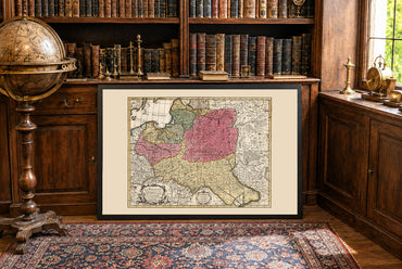 Mapa Polski i Litwy z 1740 roku w stylu vintage