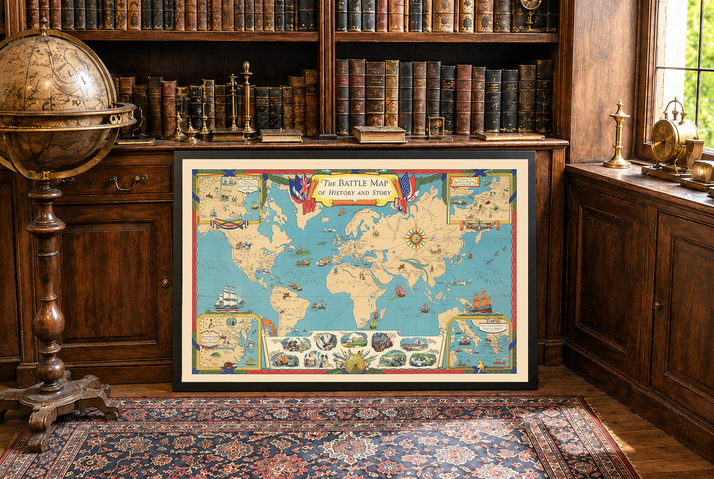Mapa historyczna świata - ilustracje najważniejszych bitew i miejsc konfliktów globalnych