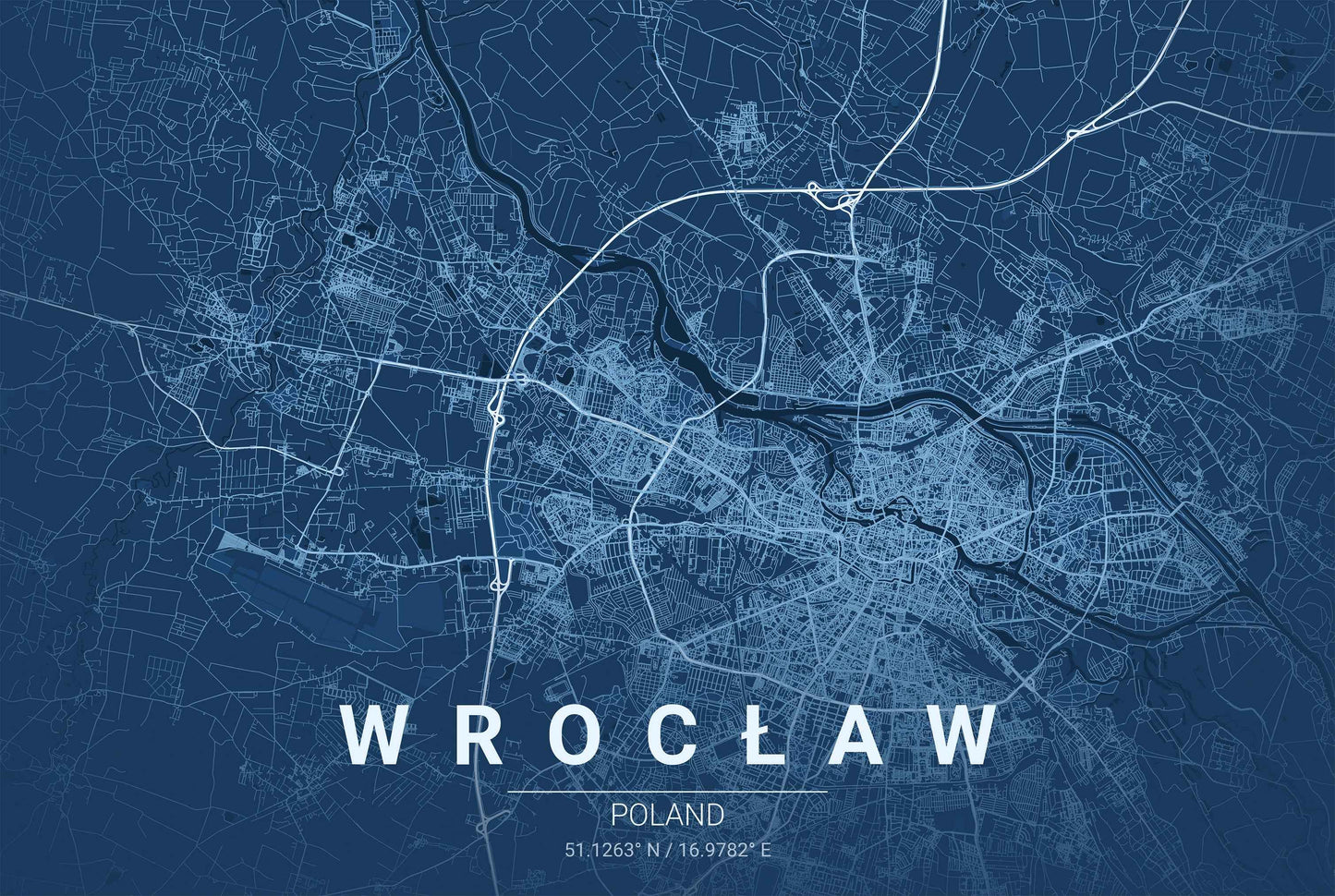Wrocław Blueprint Map - Modern City Street Wall Art - Strategy Maps