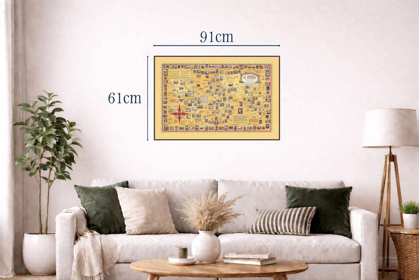A World of Stamps Map Poster (1947) - Vintage Philately & Postal History Wall Art