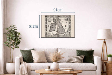 1630 British Isles Antique Map Print - Historic Cities & Traditional Regional Dress Illustration - Strategy Maps