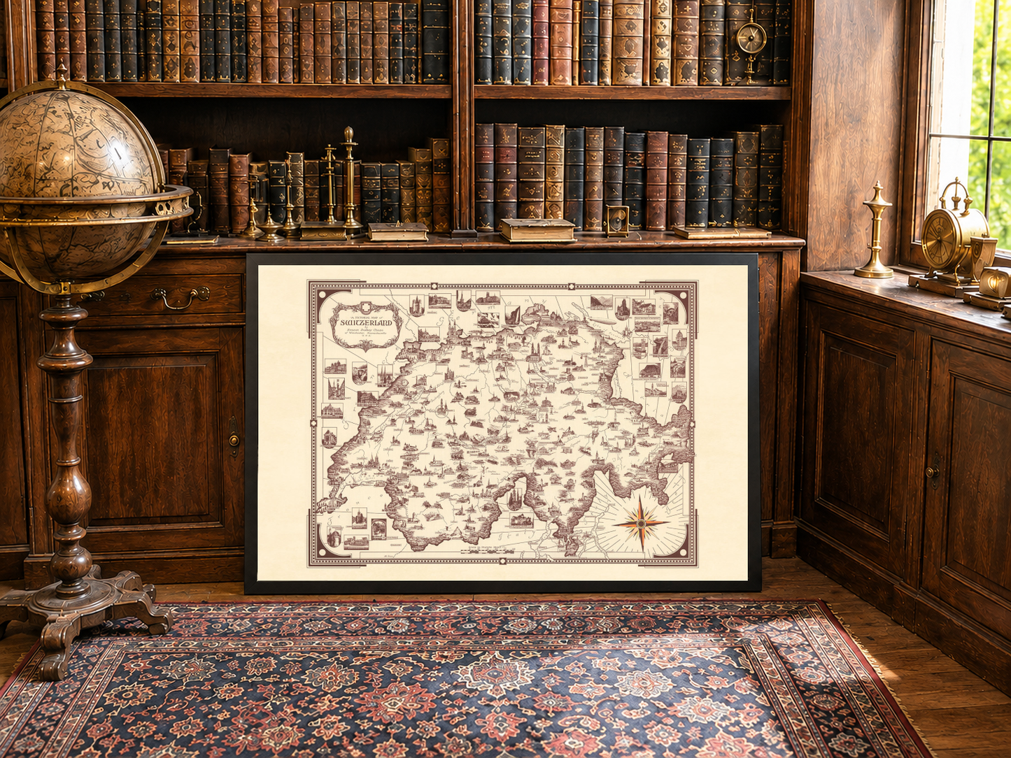 Switzerland Pictorial Map Poster (1936) - Vintage Swiss Travel Wall Art
