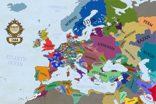 1444 Europe Map Print - Post-Varna Medieval Political Map