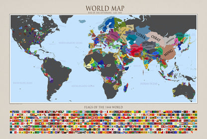 Plakat Mapa Świata 1444 - Historyczna Mapa Polityczna z Flagami