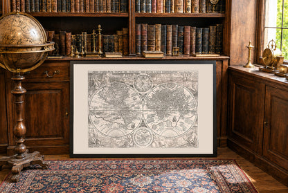 Carte du monde de 1594 « Orbis Terrarum Typus » - Impression décorative à double hémisphère