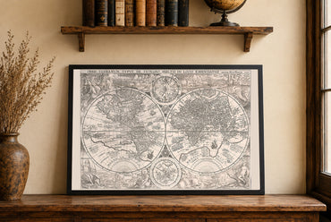 Mapa Świata 1594 „Orbis Terrarum Typus” - Ozdobna Rycina z Podwójnymi Półkulami