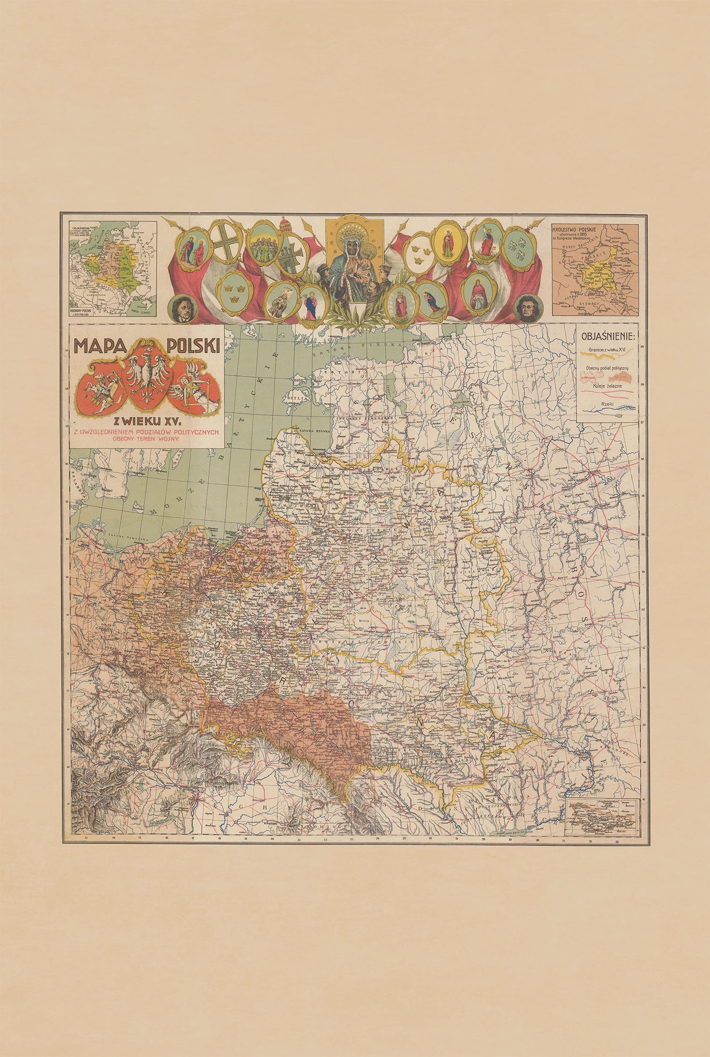 15th Century Poland Map Poster - Vintage Polish–Lithuanian Commonwealth Wall Art