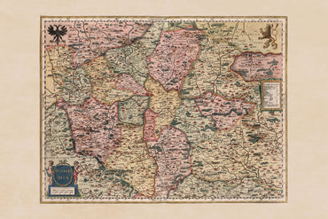 Czechy 1623 - atlasowa mapa Mercatora i Hondiusa, kolorowana historyczna dekoracja ścienna