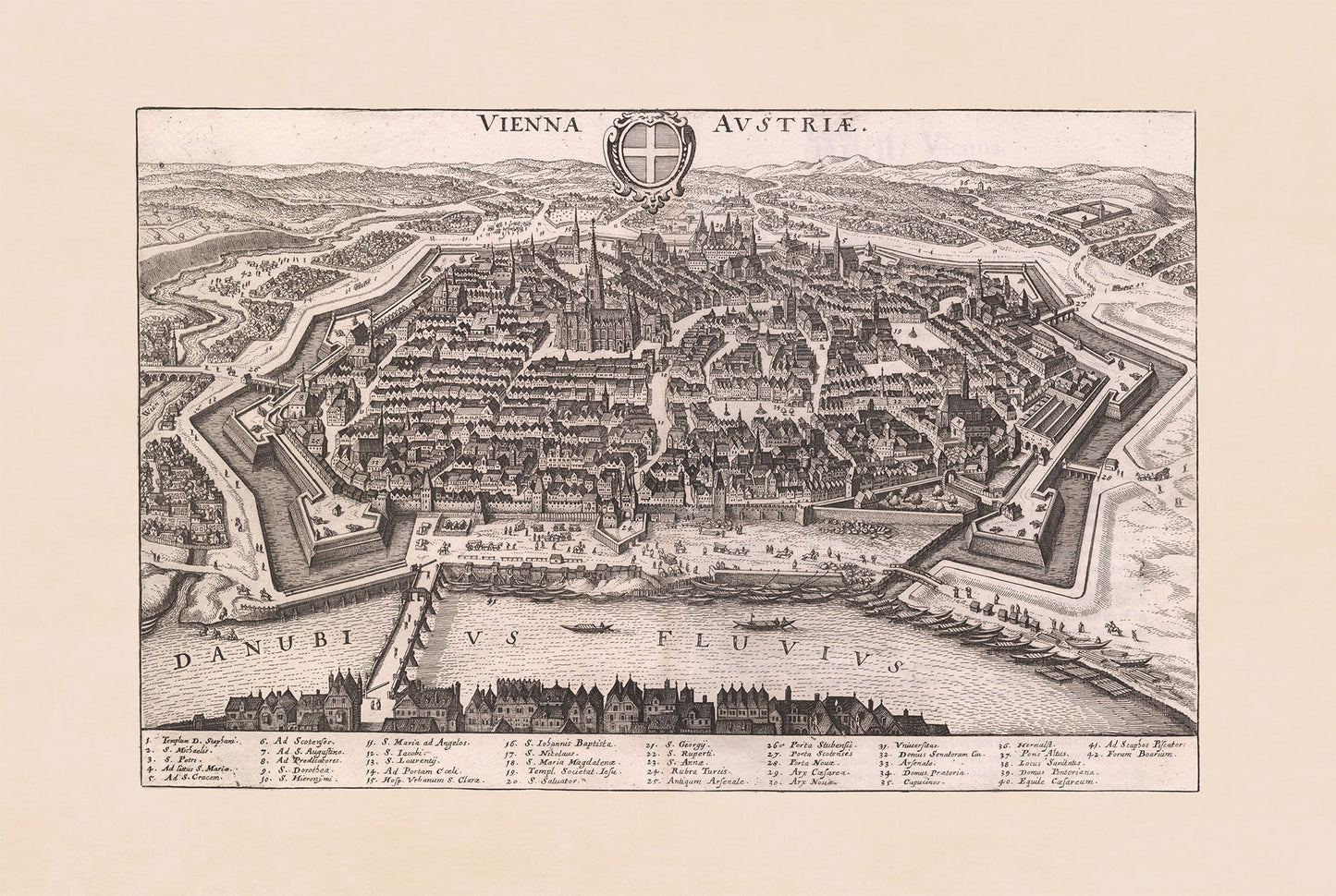 1649 Vienna Map Print by Matthäus Merian - Vintage Austria City Engraving Wall Art