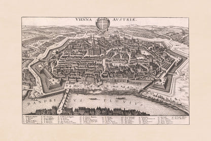 1649 Vienna Map Print by Matthäus Merian - Vintage Austria City Engraving Wall Art