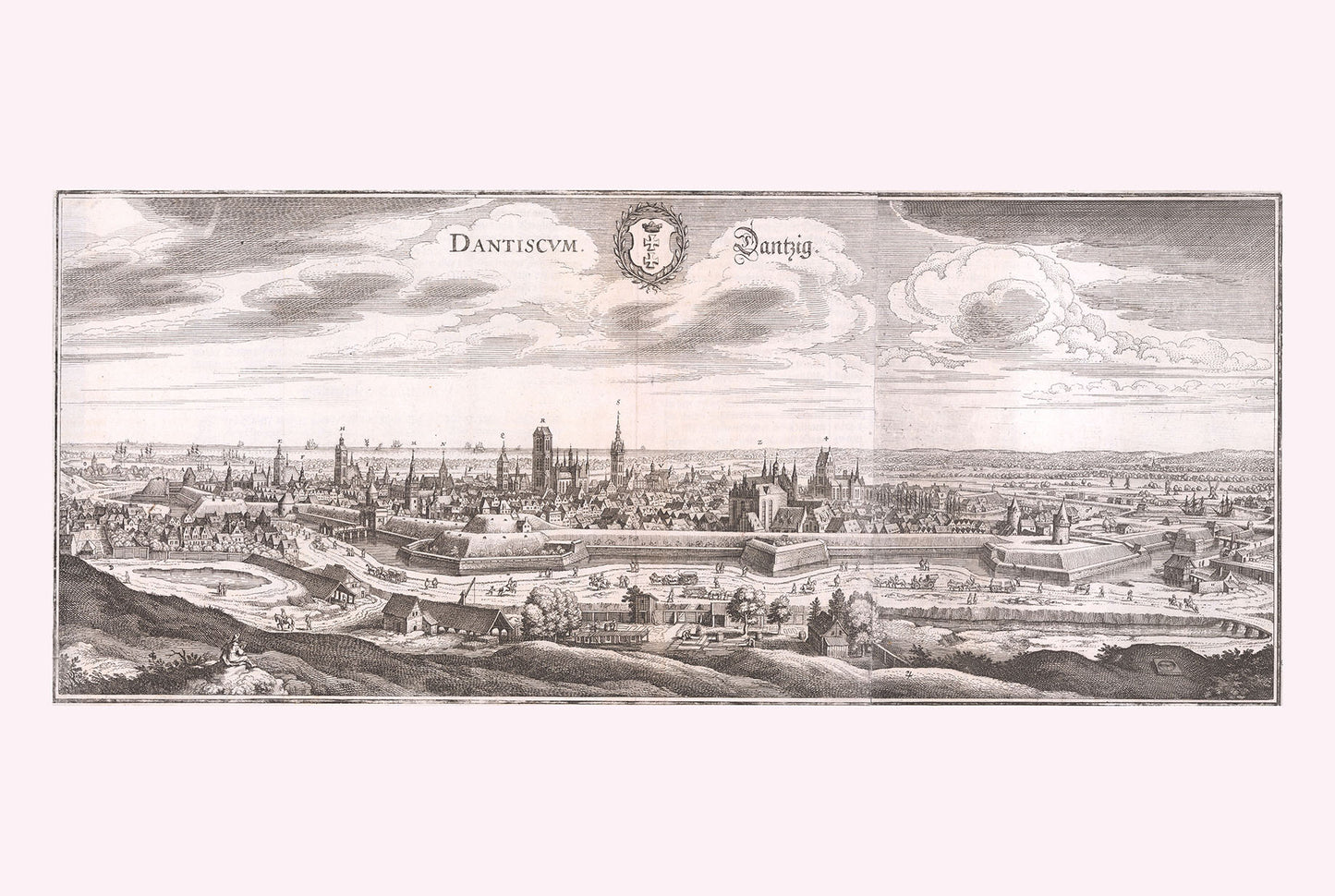 1652 Danzig Map Poster - Gdańsk Bird’s-Eye City Plan with Fortifications and River Motława