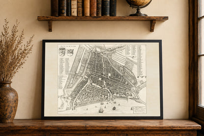 Plakat Mapa Rotterdamu 1652 - Szczegółowy plan miasta z lotu ptaka z ulicami i drogami wodnymi