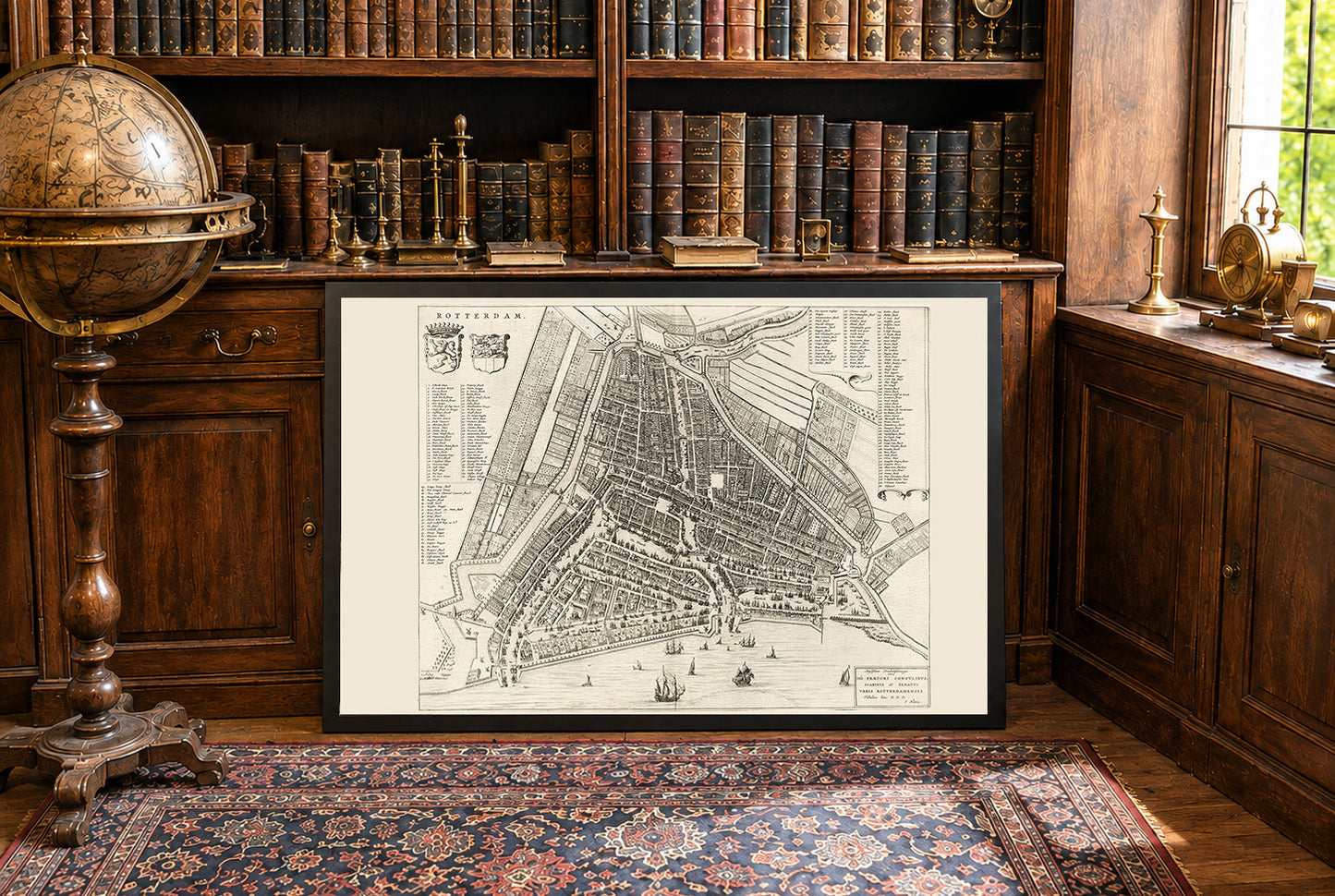 Plakat Mapa Rotterdamu 1652 - Szczegółowy plan miasta z lotu ptaka z ulicami i drogami wodnymi