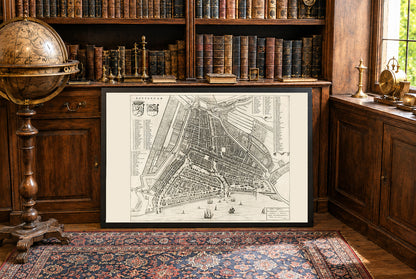 Plakat Mapa Rotterdamu 1652 - Szczegółowy plan miasta z lotu ptaka z ulicami i drogami wodnymi