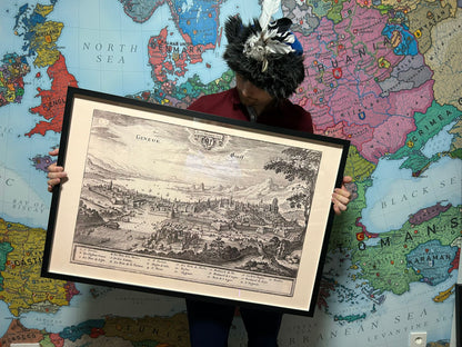 1654 Geneva Map Poster - Panoramic Bird’s-Eye View with Lake Geneva and Key Landmarks