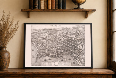 1688 Naples Map Poster - Neapolis Coastal City Plan with Harbour, Streets and Hills Detail