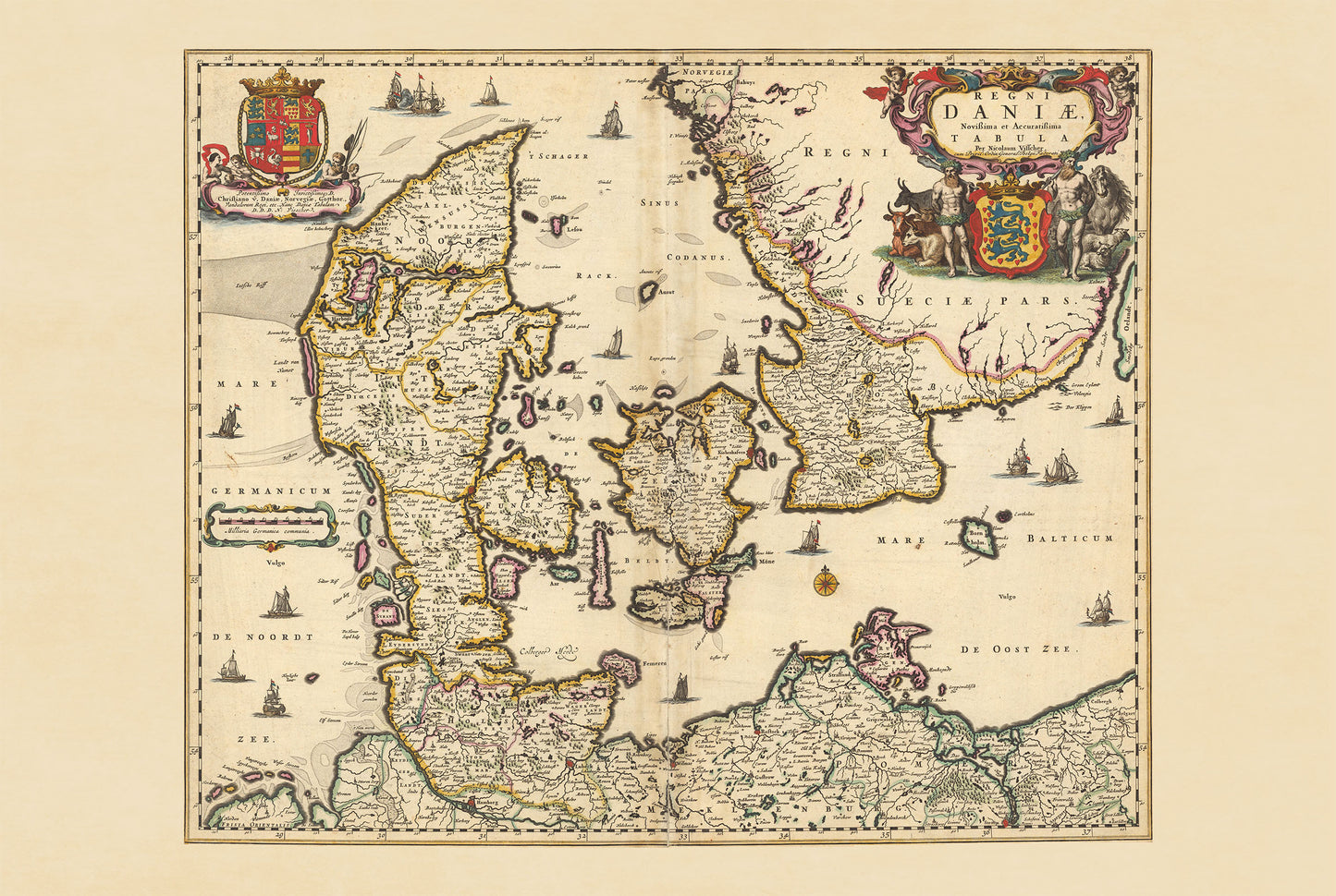 1690 Denmark Map Print - Historic Kingdom Boundaries Illustration
