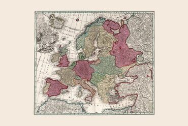 1730 Europa – Historyczna mapa ścienna z początku XVIII wieku