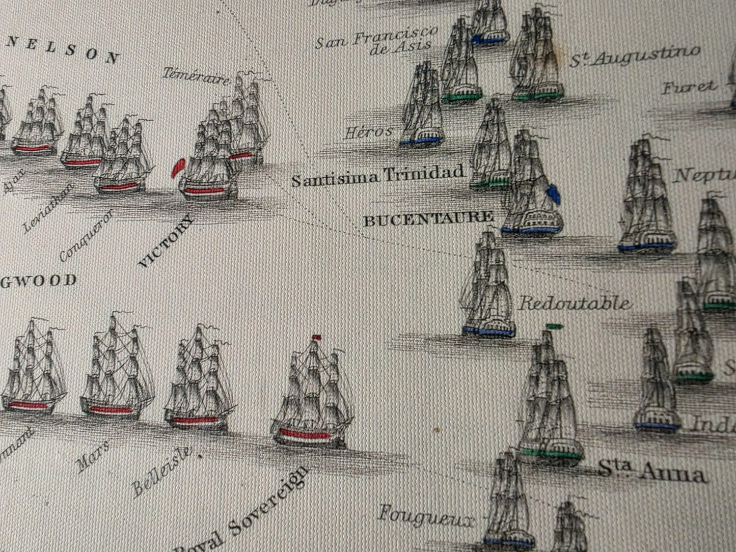 Gravure cartographique Bataille de Trafalgar 1805 - Carte navale historique avec positions des flottes
