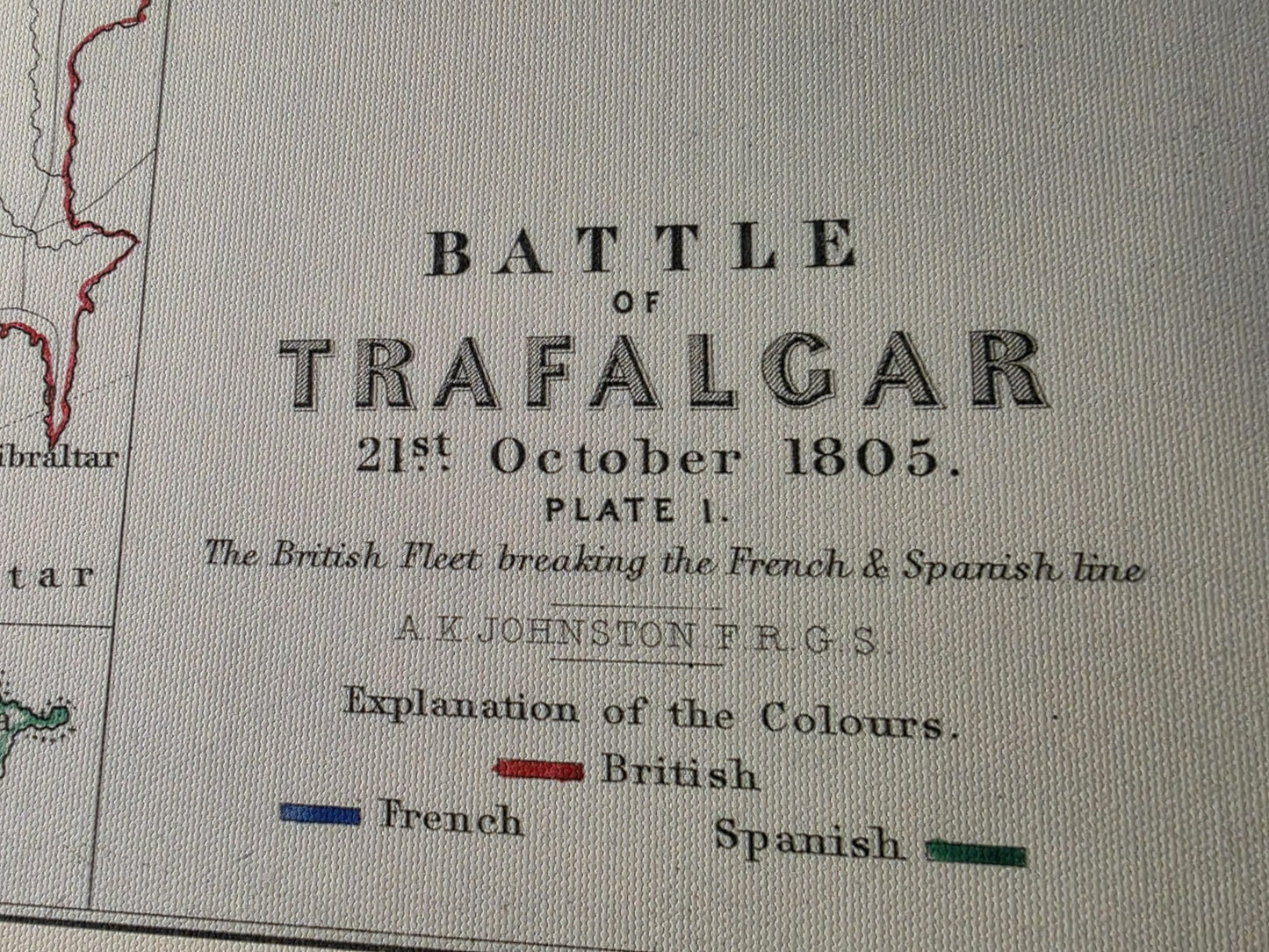 Gravure cartographique Bataille de Trafalgar 1805 - Carte navale historique avec positions des flottes