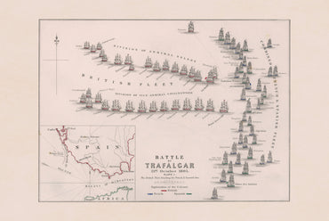 1805 Bitwa pod Trafalgarem - Historyczna Mapa Morska z Rozstawieniem Flot