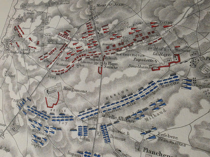 1815 Battle of Waterloo Cartography Print - Historic Military Plan with Army Formations
