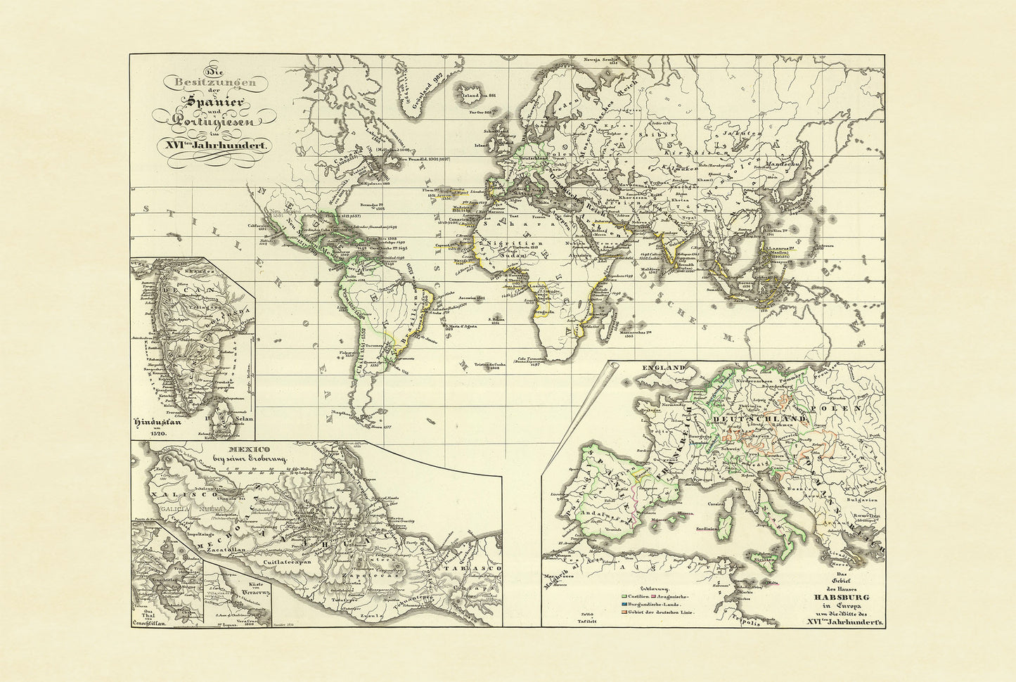 1854 Spanish & Portuguese Colonial Empire Map - Vintage Historical Atlas Print