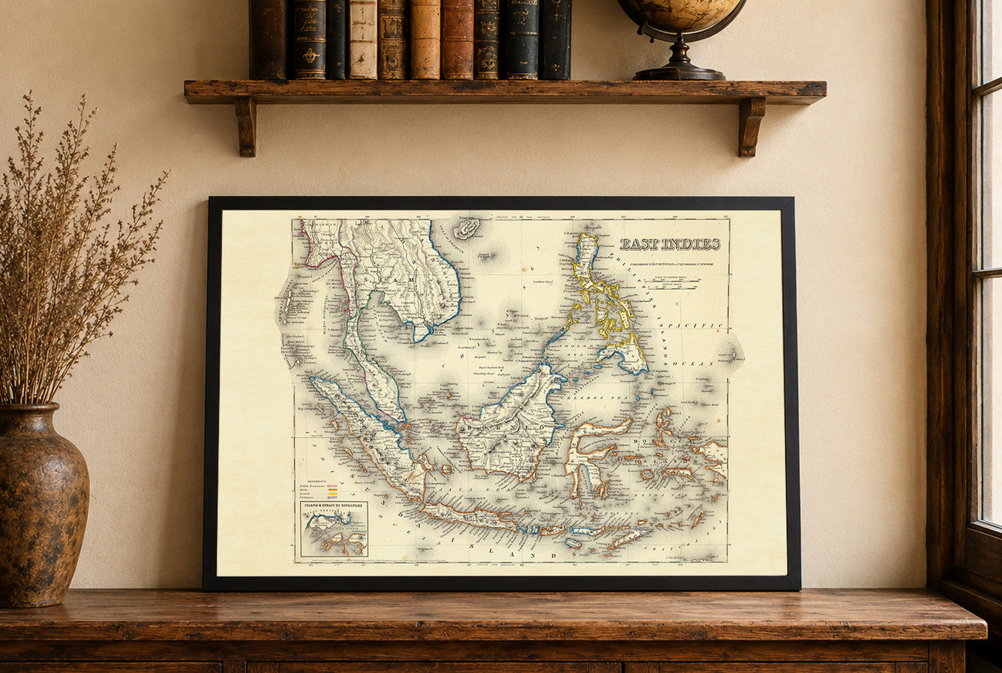 1856 East Indies Cartography Print - Vintage Map with Colonial Boundaries