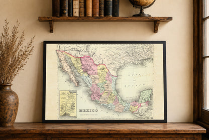 1856 Mexico Cartography Print - Vintage Map with State Boundaries and Regional Detail