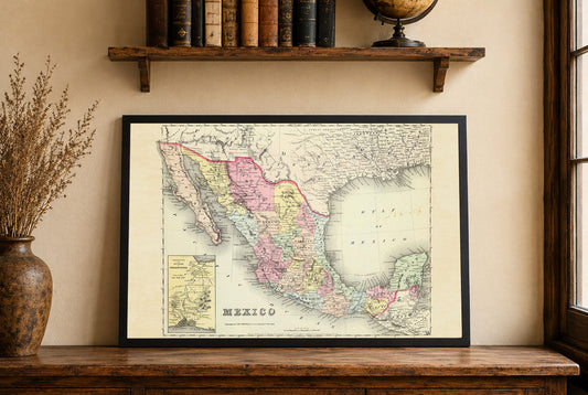 Stampa cartografica del Messico 1856 - Mappa vintage con confini statali e dettagli regionali