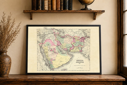 1856 Persia Arabia Map Poster - Hand-Colored Regions Including Iran, Arabia and Afghanistan