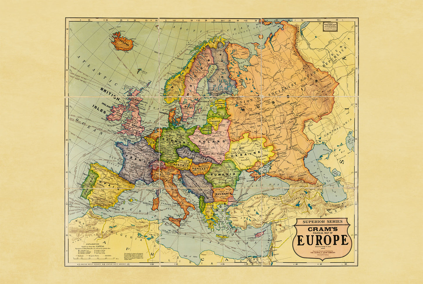 1925 Europe - Historical Wall Map of the Interwar Period