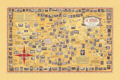 A World of Stamps Map Poster (1947) - Vintage Philately & Postal History Wall Art