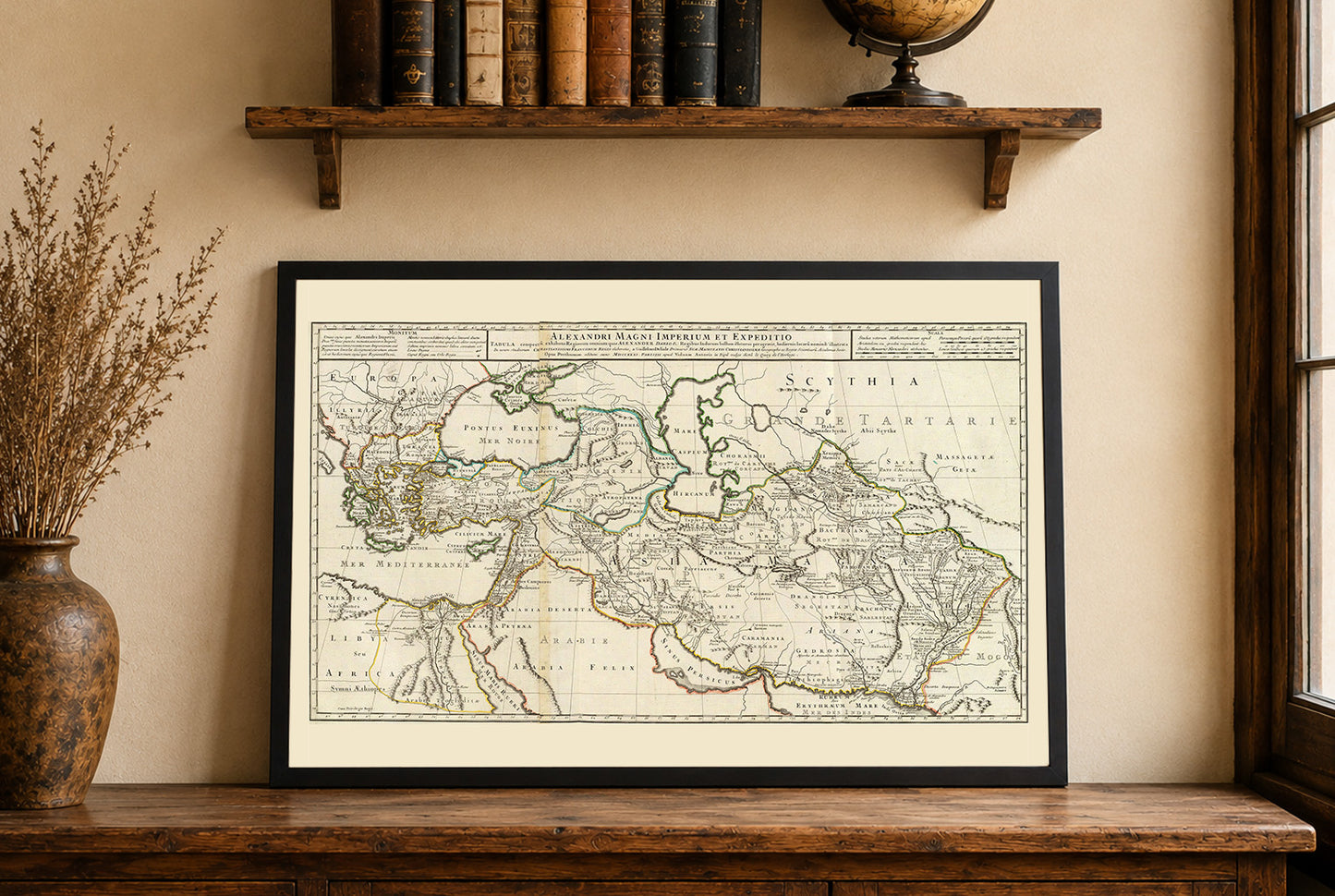 Carte imprimée de l'Empire d'Alexandre le Grand - Illustration des campagnes antiques et des territoires en expansion